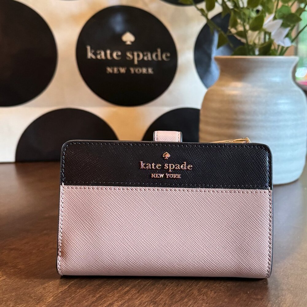 Kate Spade New York Madison Medium Compact Bifold Wallet Toasted Hazelnut Black